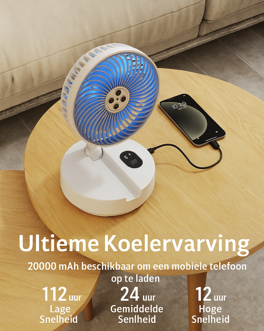 Batteridrevet ventilator - op til 24 timers køling på én opladning