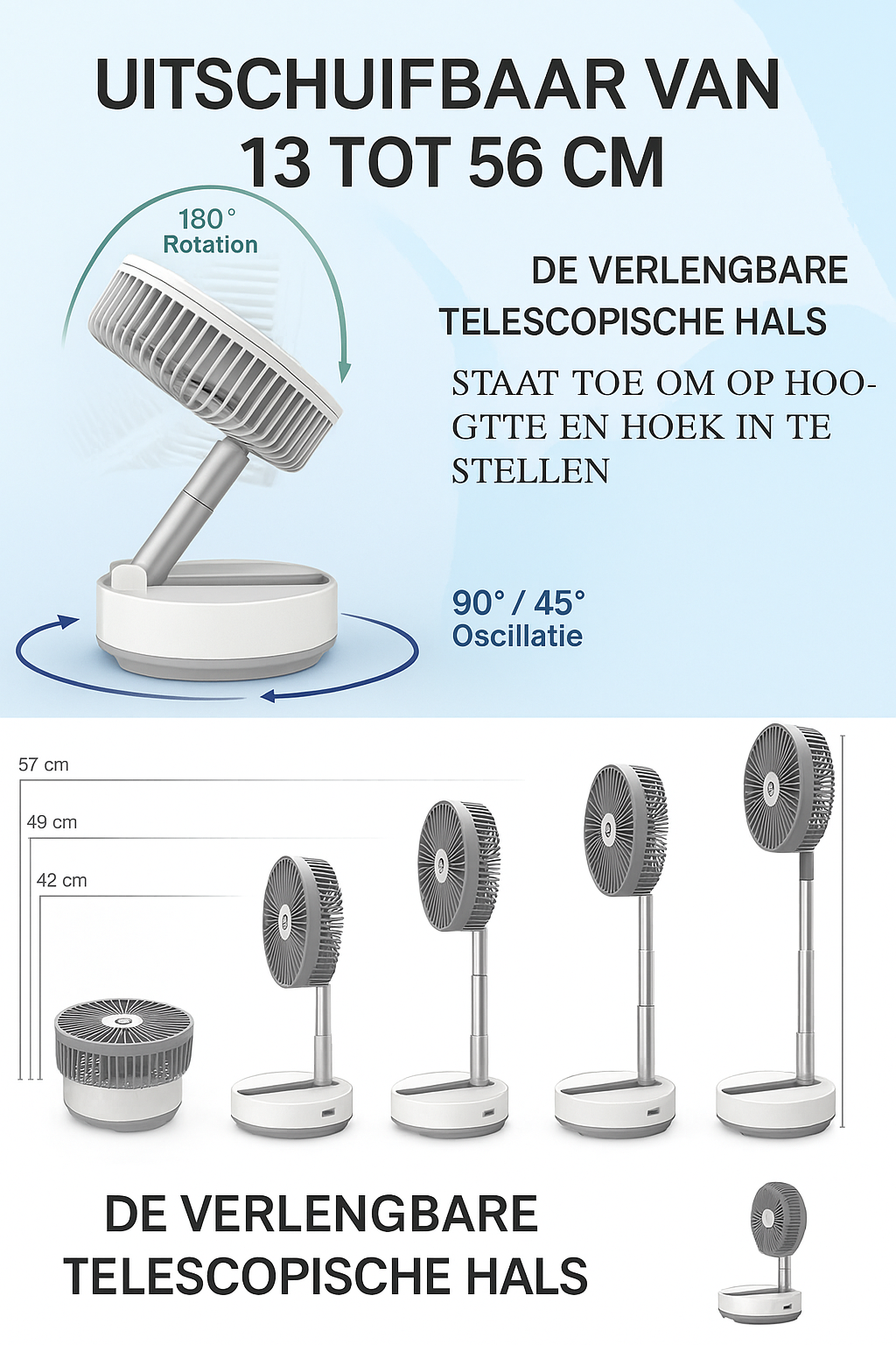 Batteridrevet ventilator - op til 24 timers køling på én opladning