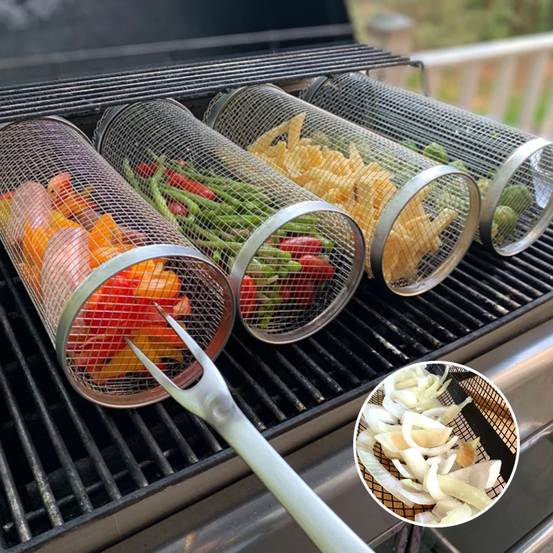 BBQ-grillkurv | 360° roterbar | Jævn varme | Design i rustfrit stål