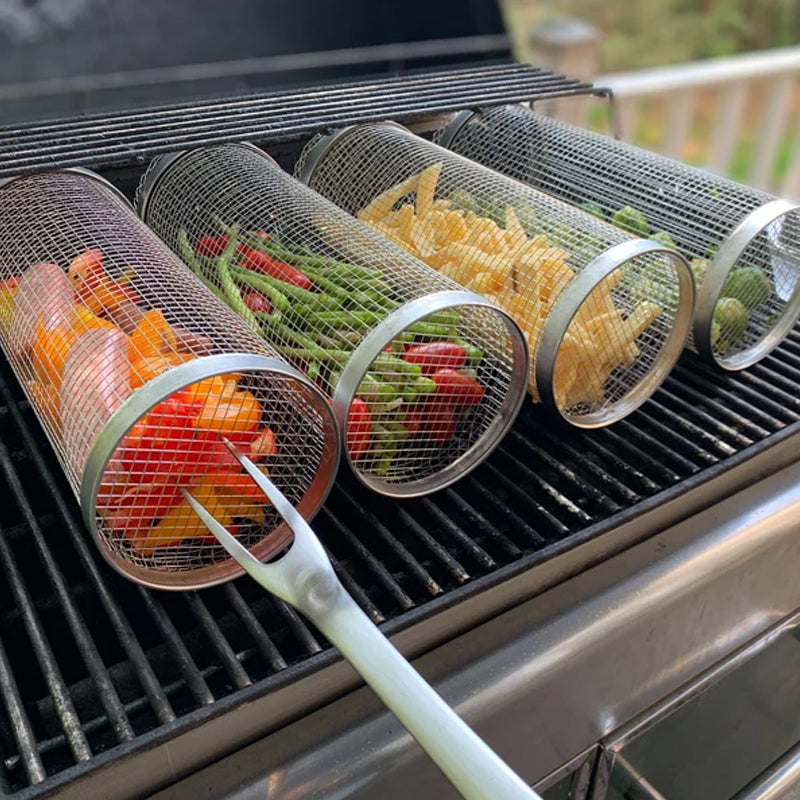 BBQ-grillkurv | 360° roterbar | Jævn varme | Design i rustfrit stål