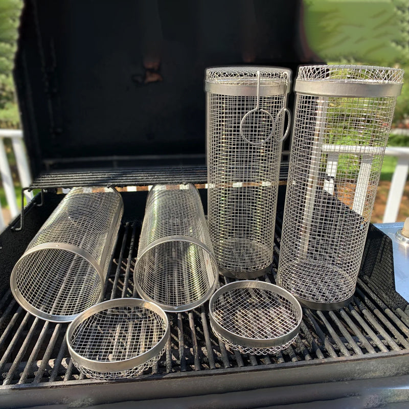 BBQ-grillkurv | 360° roterbar | Jævn varme | Design i rustfrit stål