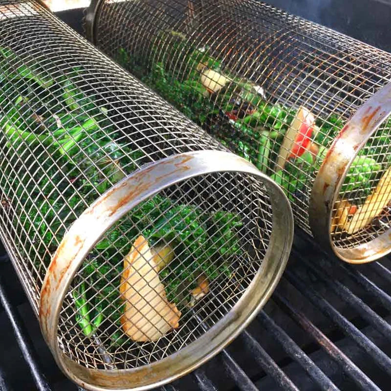 BBQ-grillkurv | 360° roterbar | Jævn varme | Design i rustfrit stål