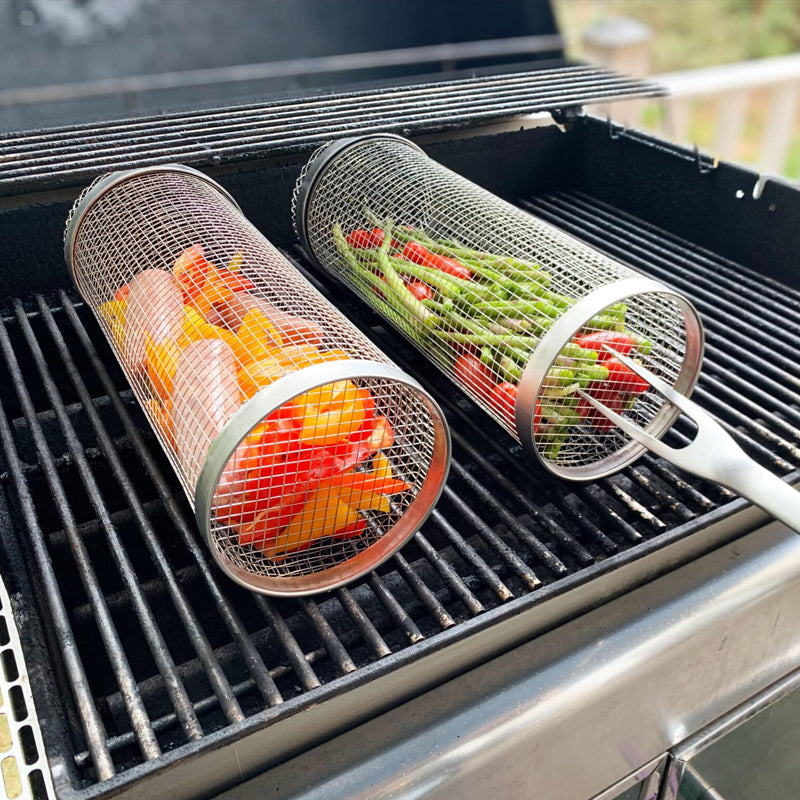 BBQ-grillkurv | 360° roterbar | Jævn varme | Design i rustfrit stål