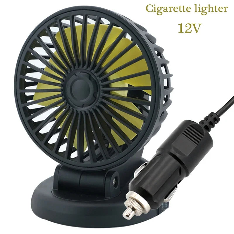 Bilventilator 12V/24V/5V | USB eller cigarettænder | Drejelig & kompakt | Til personbil, lastbil, SUV, autocamper & kontor