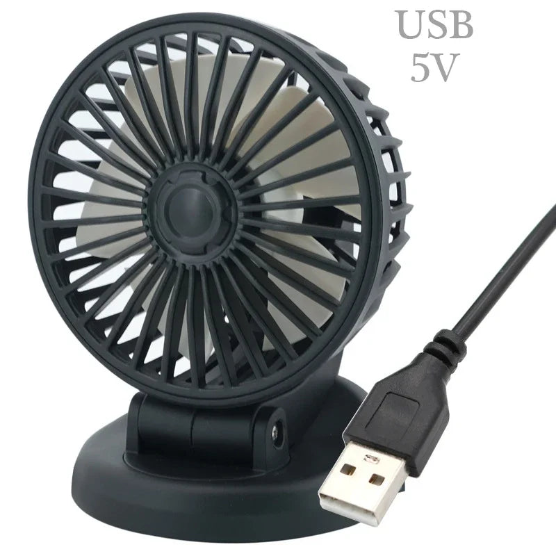 Bilventilator 12V/24V/5V | USB eller cigarettænder | Drejelig & kompakt | Til personbil, lastbil, SUV, autocamper & kontor