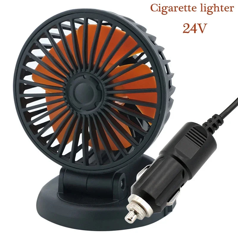 Bilventilator 12V/24V/5V | USB eller cigarettænder | Drejelig & kompakt | Til personbil, lastbil, SUV, autocamper & kontor