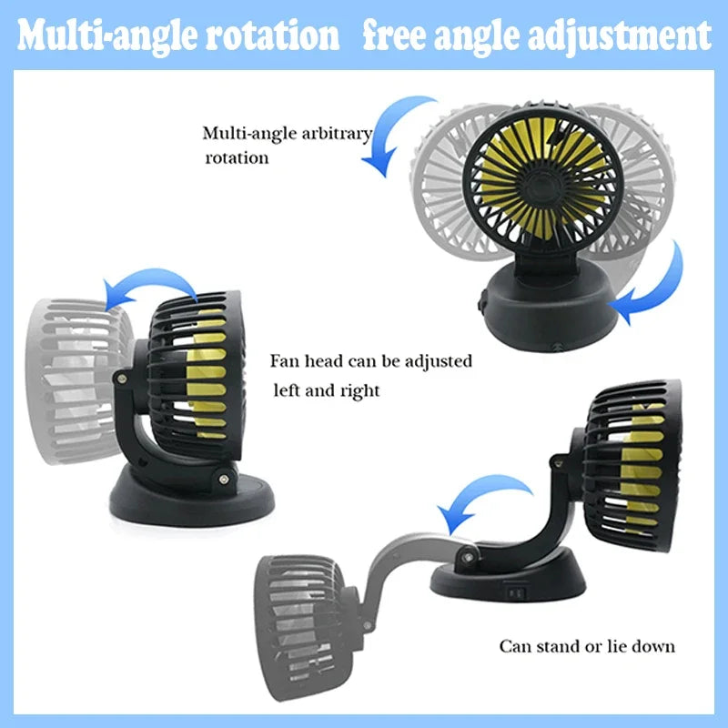 Bilventilator 12V/24V/5V | USB eller cigarettænder | Drejelig & kompakt | Til personbil, lastbil, SUV, autocamper & kontor