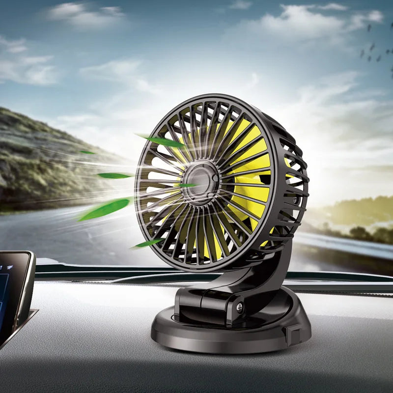 Bilventilator 12V/24V/5V | USB eller cigarettænder | Drejelig & kompakt | Til personbil, lastbil, SUV, autocamper & kontor