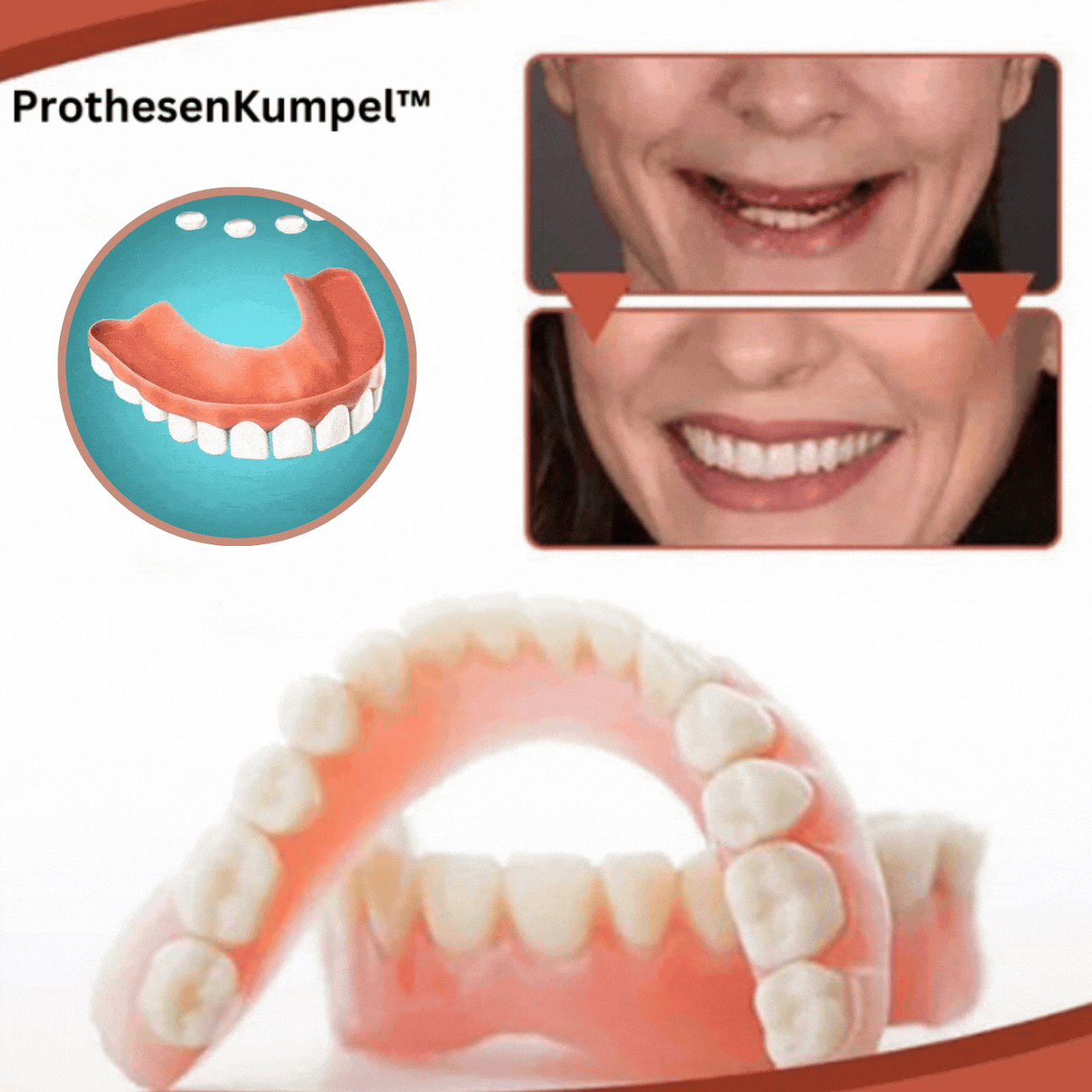 Biokompatibelt silikoneprotesesæt for en smertefri pasform og et naturligt smil