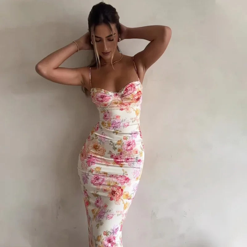 Blomstret bodycon-midikjole til kvinder