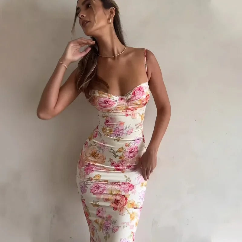 Blomstret bodycon-midikjole til kvinder