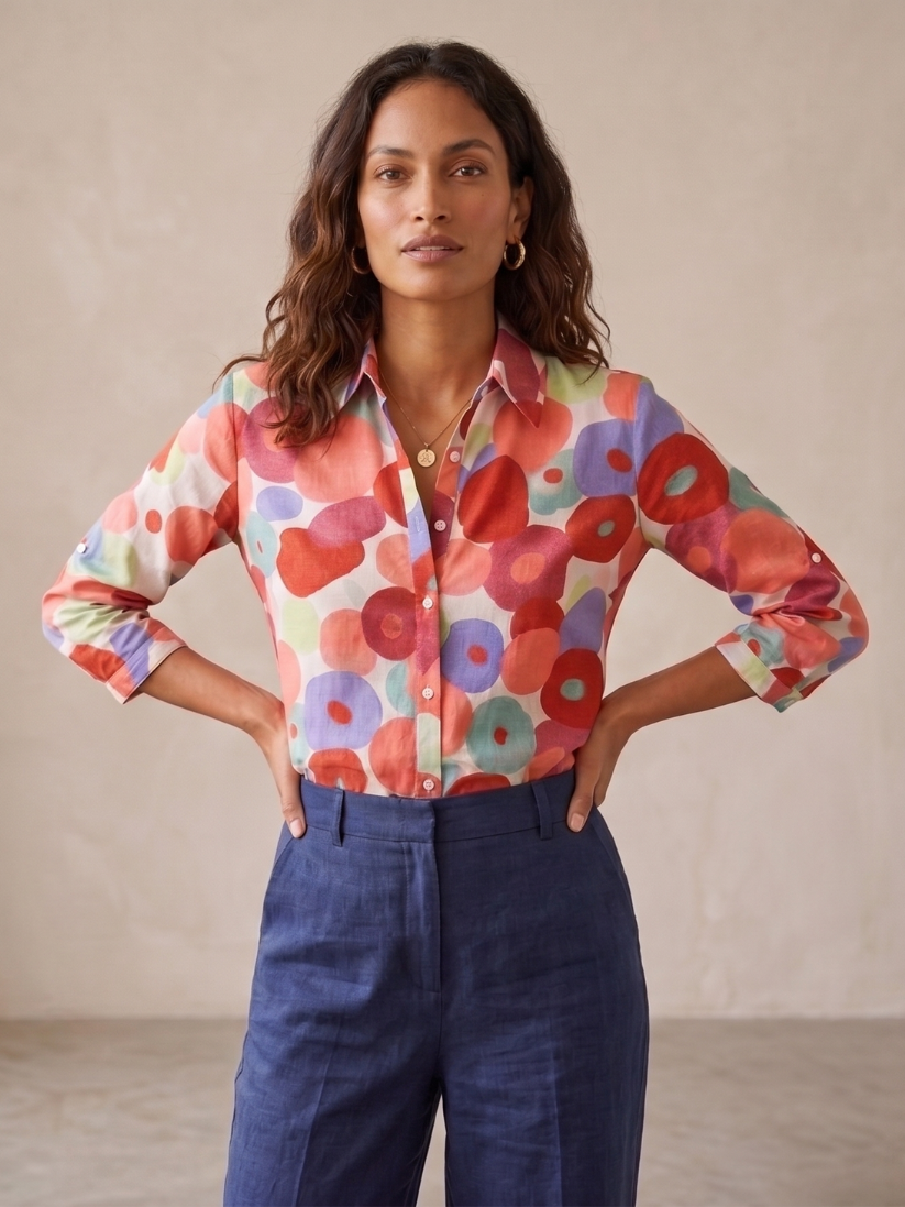 Blomstret gennemknappet damebluse