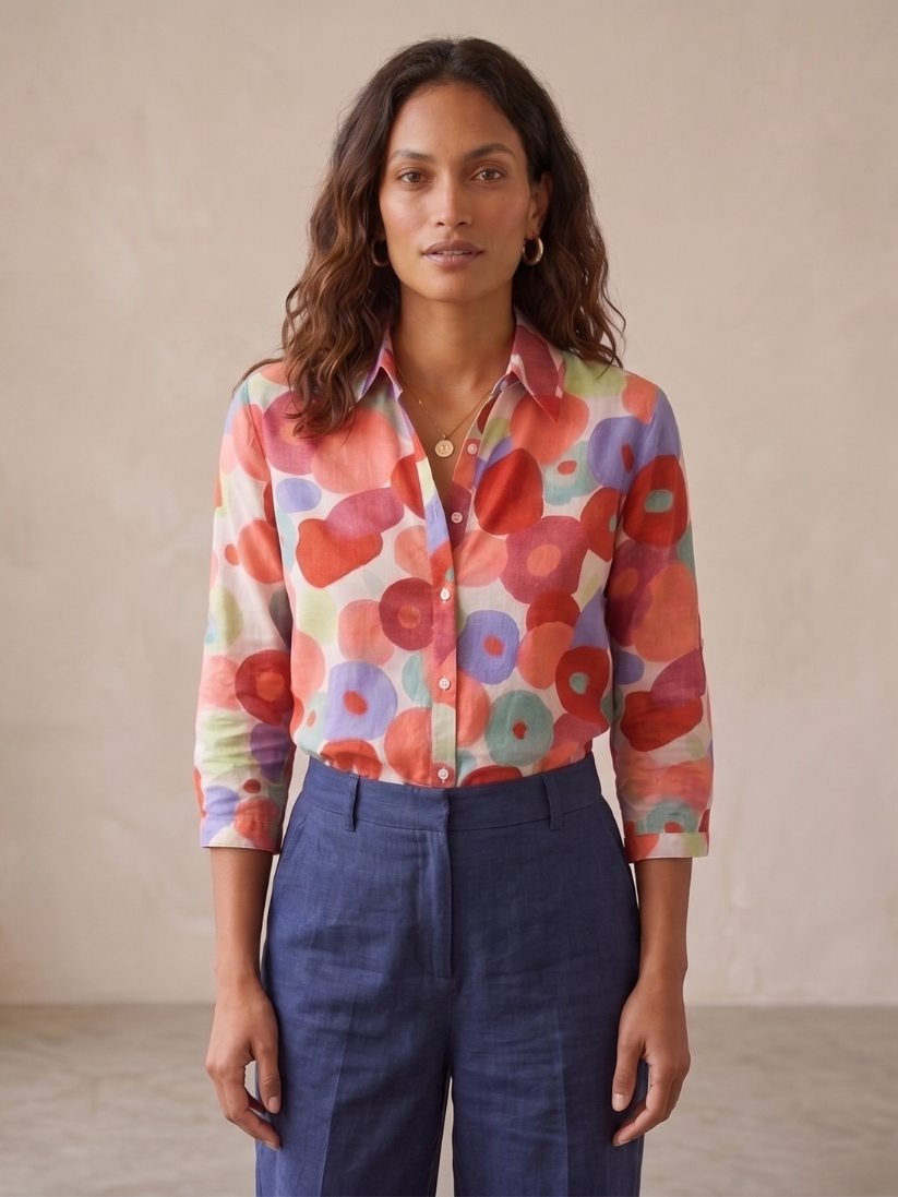 Blomstret gennemknappet damebluse