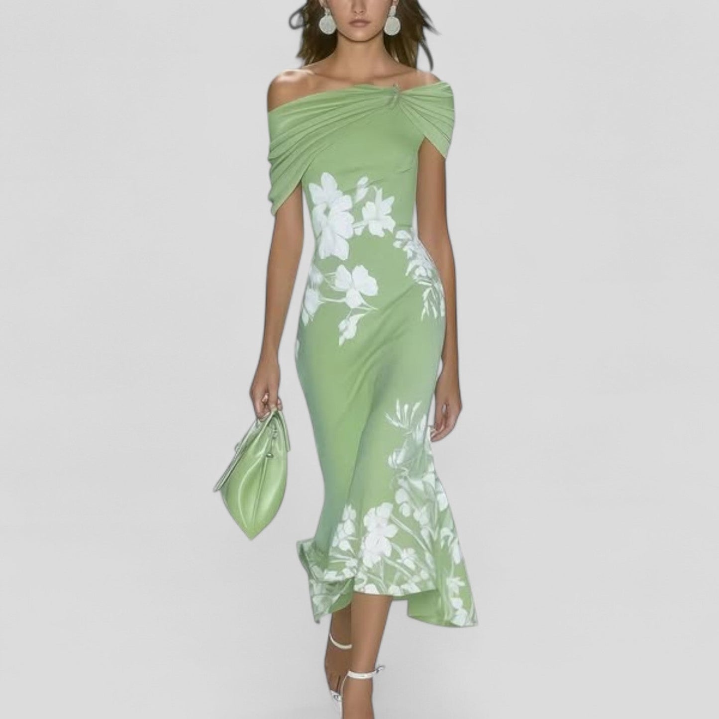 Blomstret off-shoulder midikjole til damer