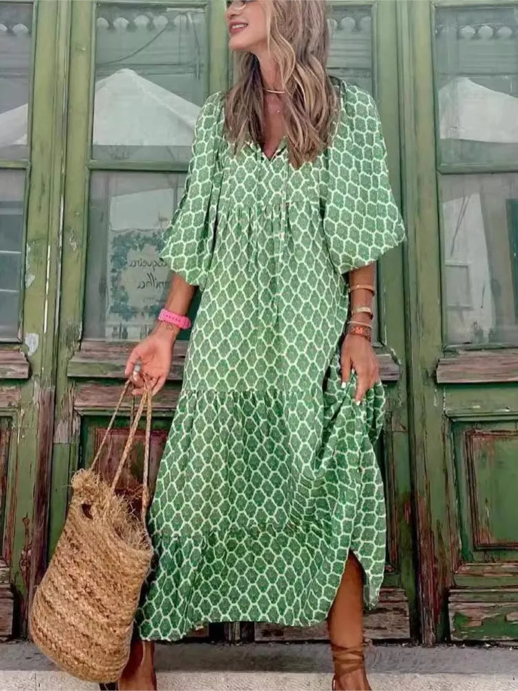Boho maxikjole med blomsterprint til kvinder