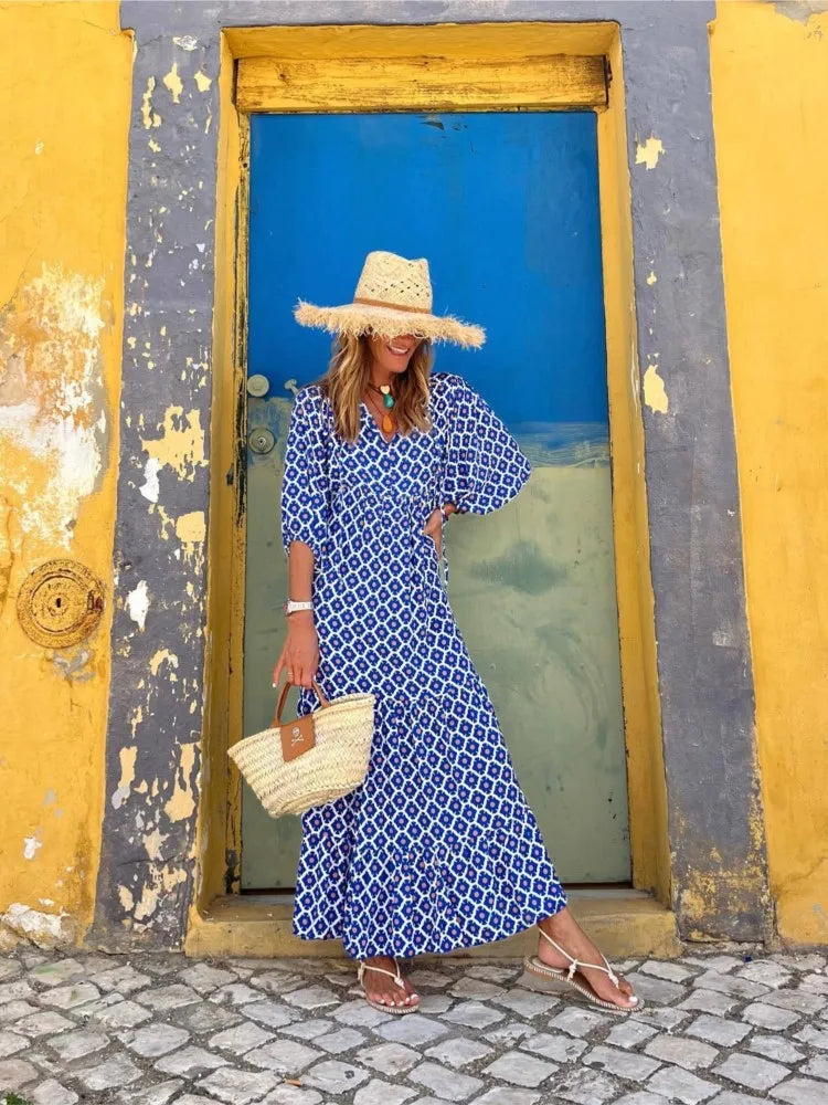 Boho maxikjole med blomsterprint til kvinder