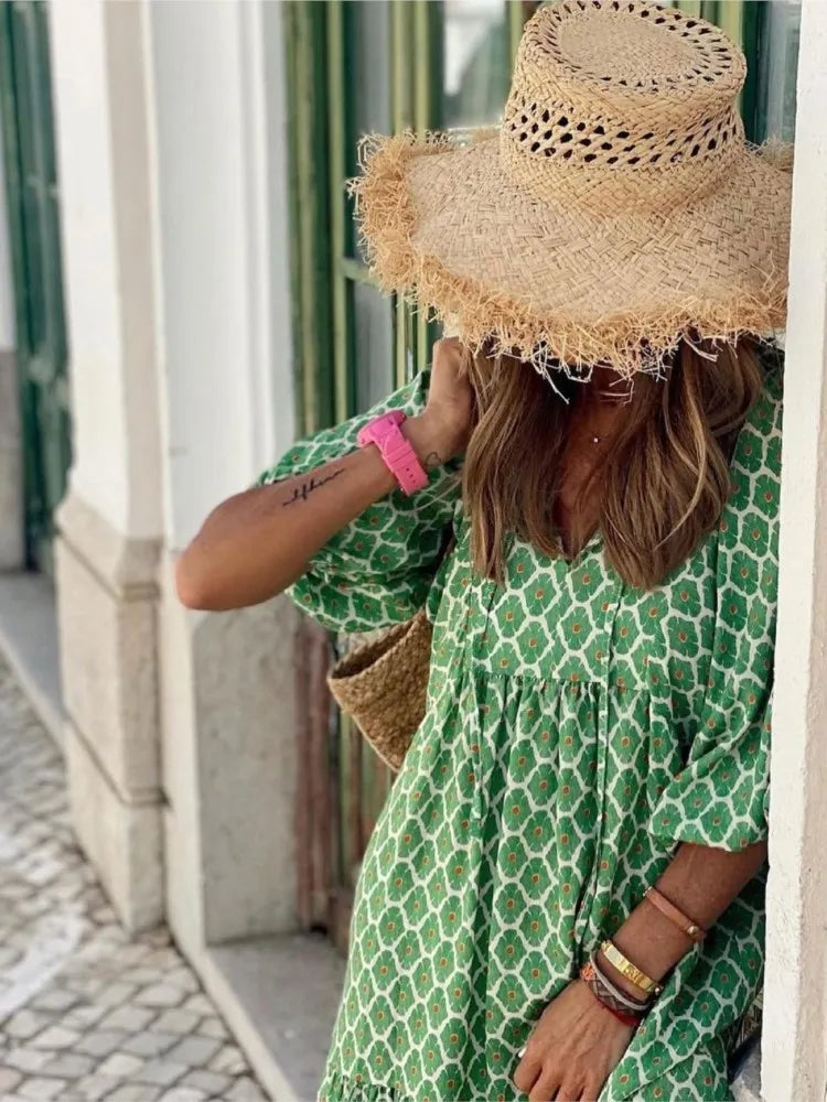 Boho maxikjole med blomsterprint til kvinder