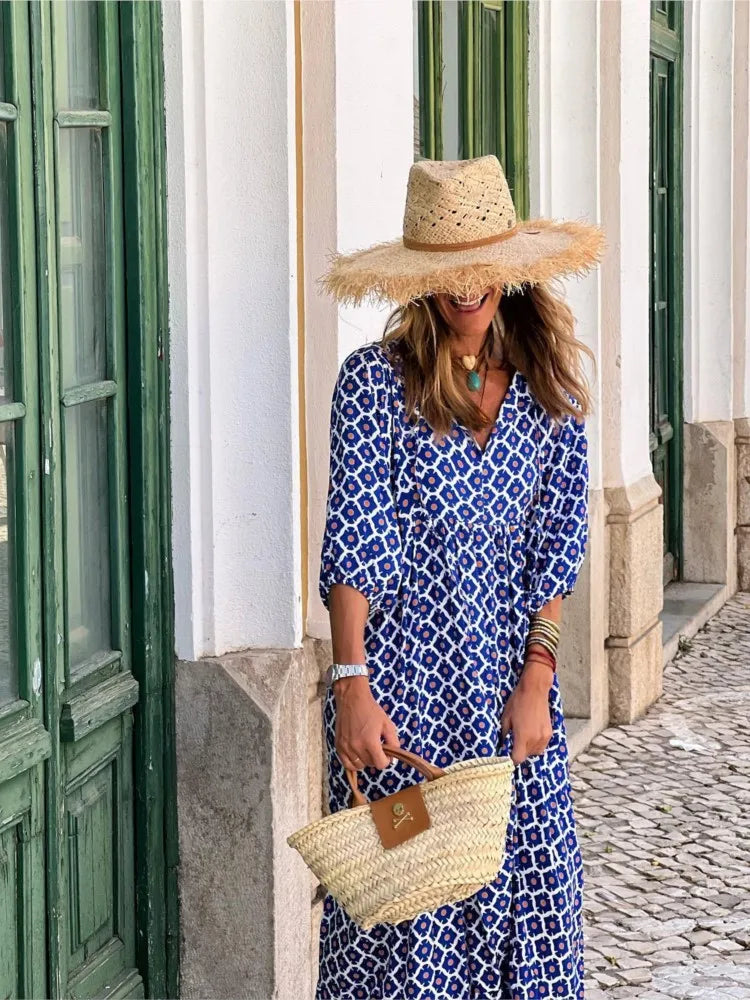 Boho maxikjole med blomsterprint til kvinder