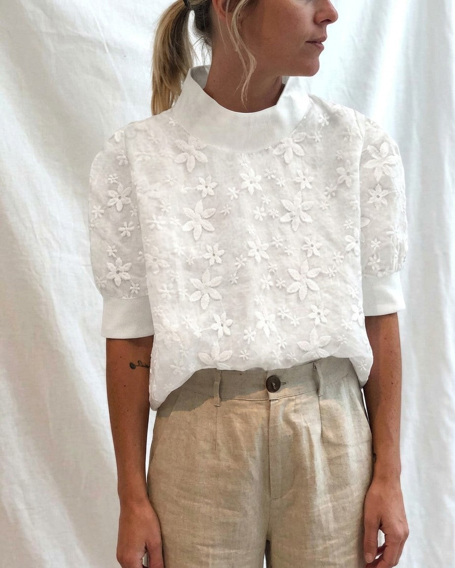 Broderet blousontop til kvinder