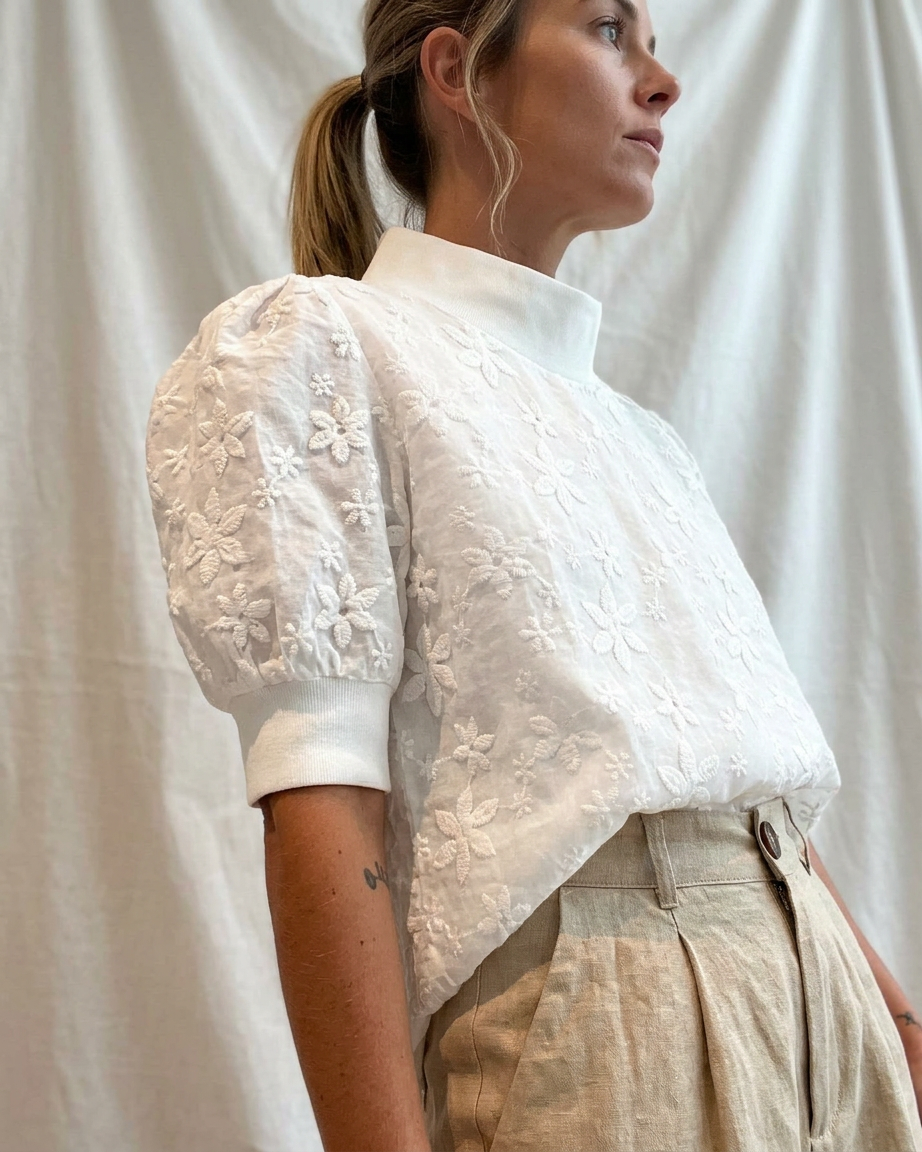 Broderet blousontop til kvinder