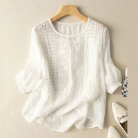 Broderet damebluse med afslappet pasform