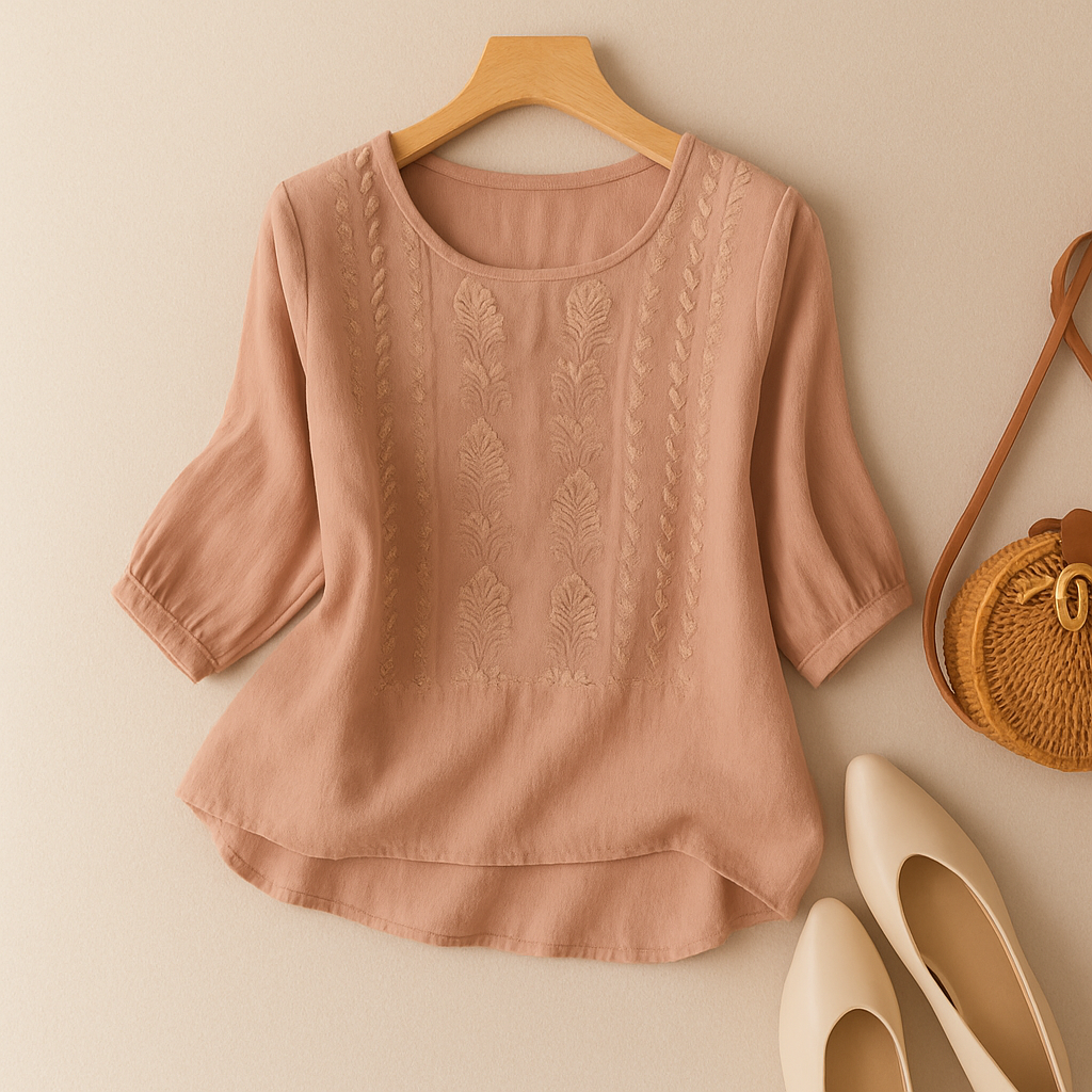 Broderet damebluse med afslappet pasform