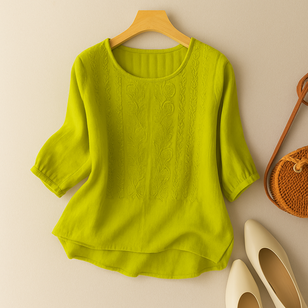 Broderet damebluse med afslappet pasform