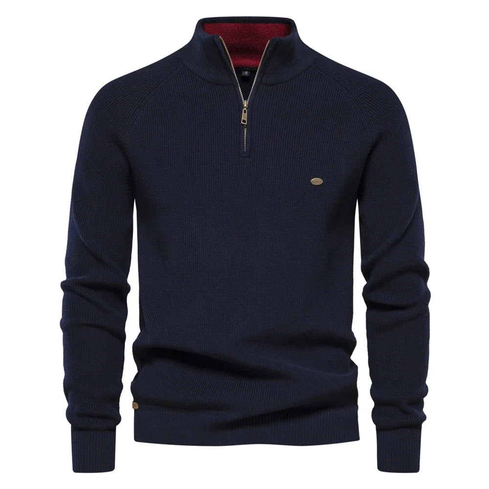 Casual herrecardigan med høj hals og lynlås