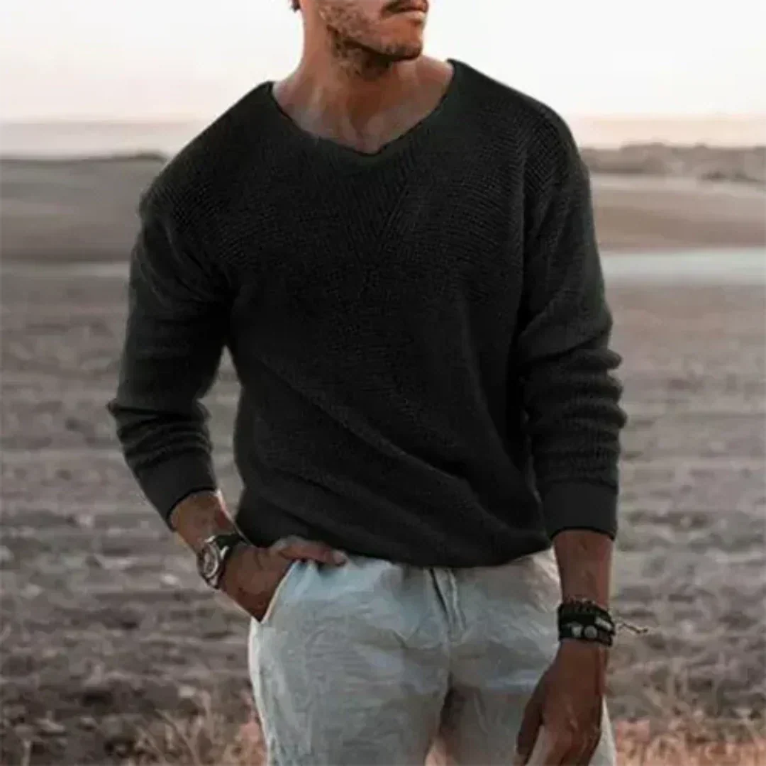 Casual langærmet sweater med V-hals til mænd