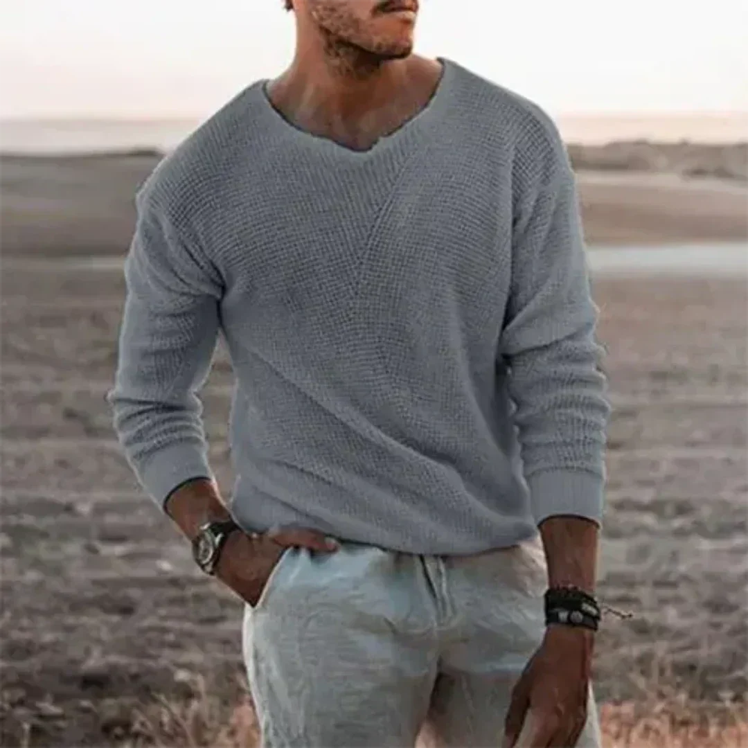 Casual langærmet sweater med V-hals til mænd