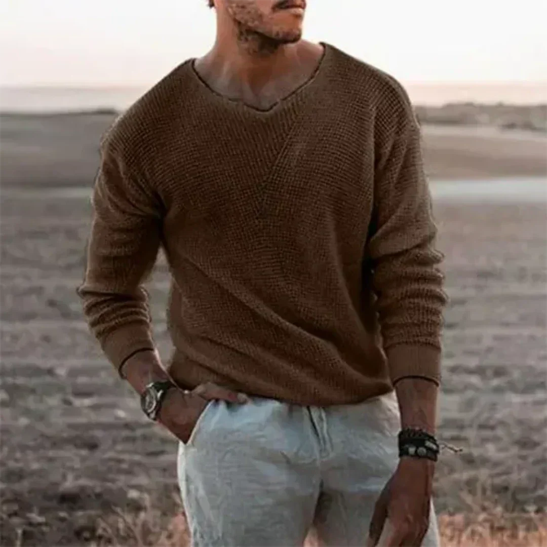 Casual langærmet sweater med V-hals til mænd