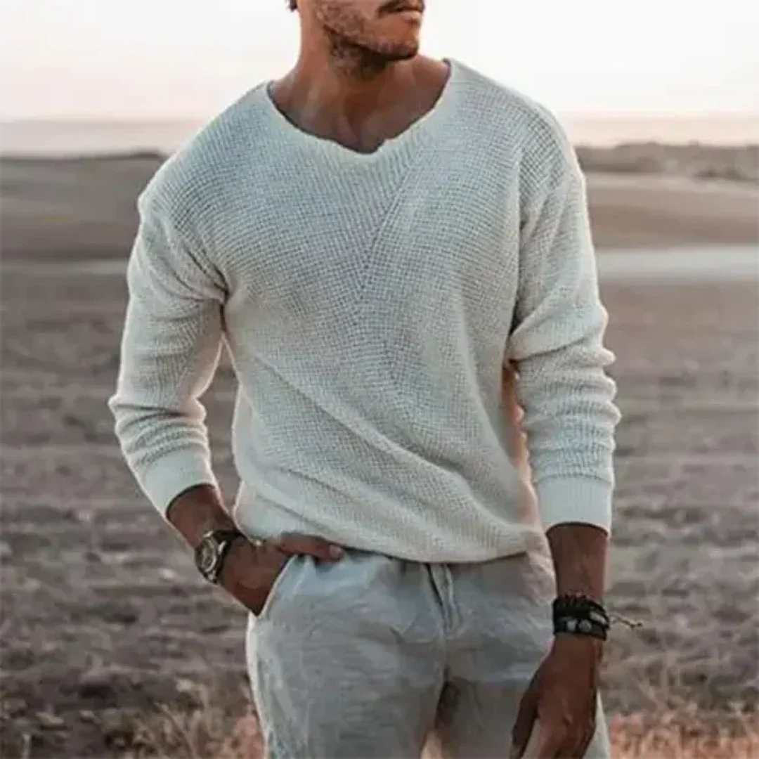 Casual langærmet sweater med V-hals til mænd