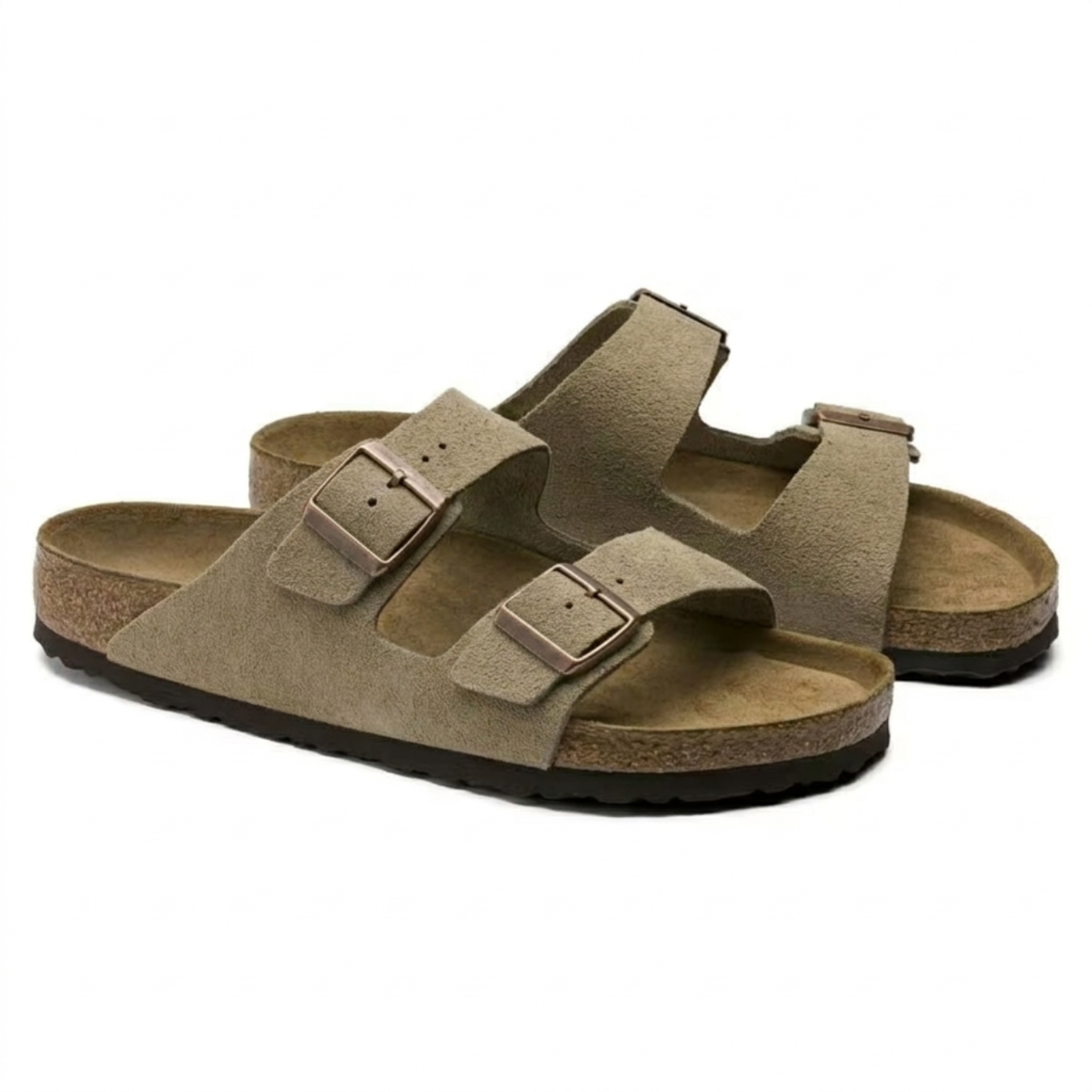Casual sandaler i taupe ruskind med blød anatomisk fodseng
