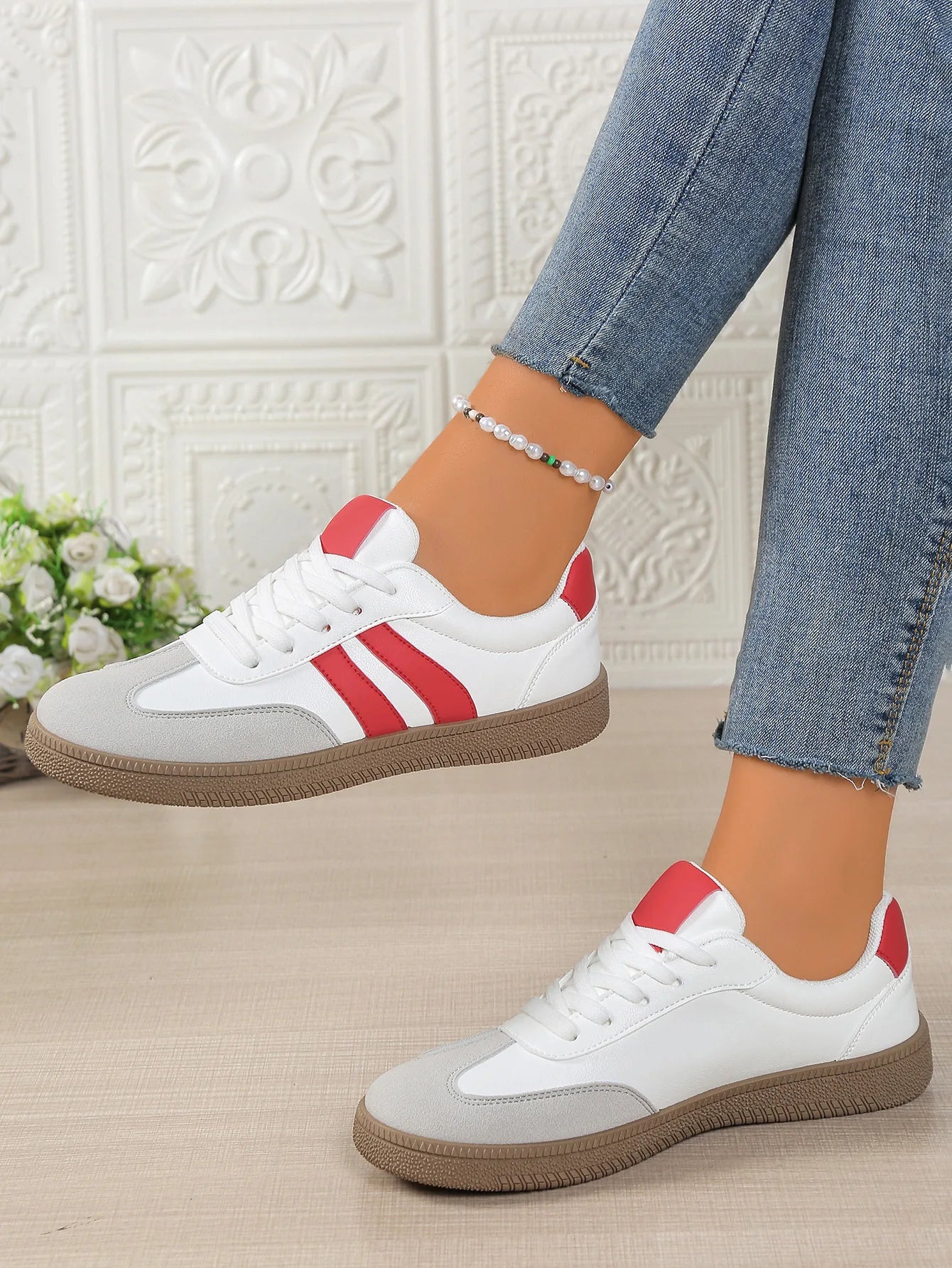 Casual sneakers med snøre til damer