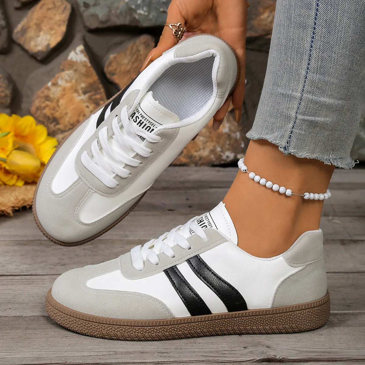Casual sneakers med snøre til damer
