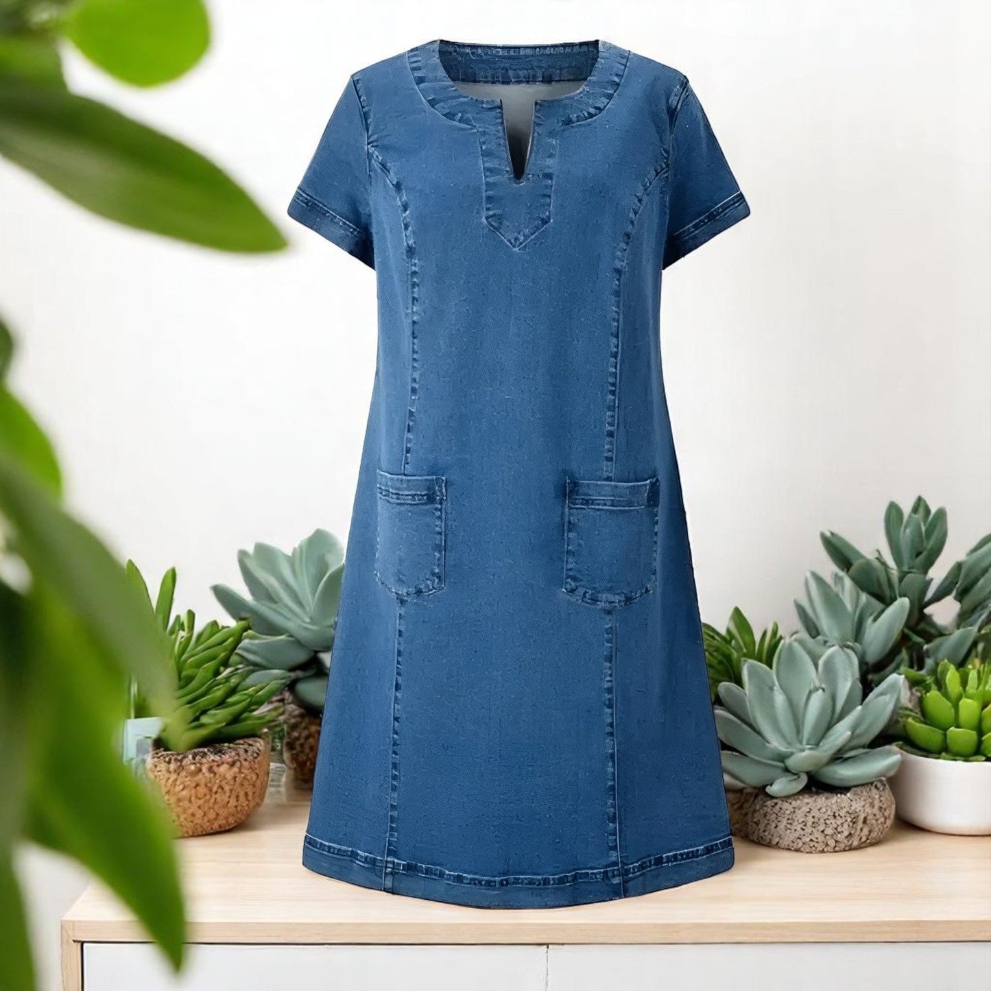 Chik og blød denim-midikjole til en ubesværet stil