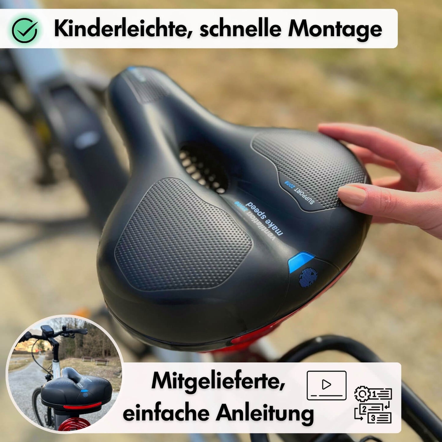 CloudComfort Pro cykelsadel | Trykaflastende memoryskum | Sort