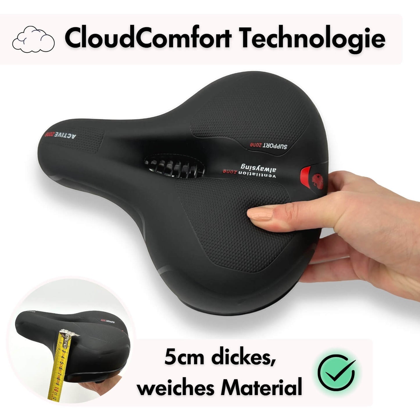 CloudComfort Pro cykelsadel | Trykaflastende memoryskum | Sort