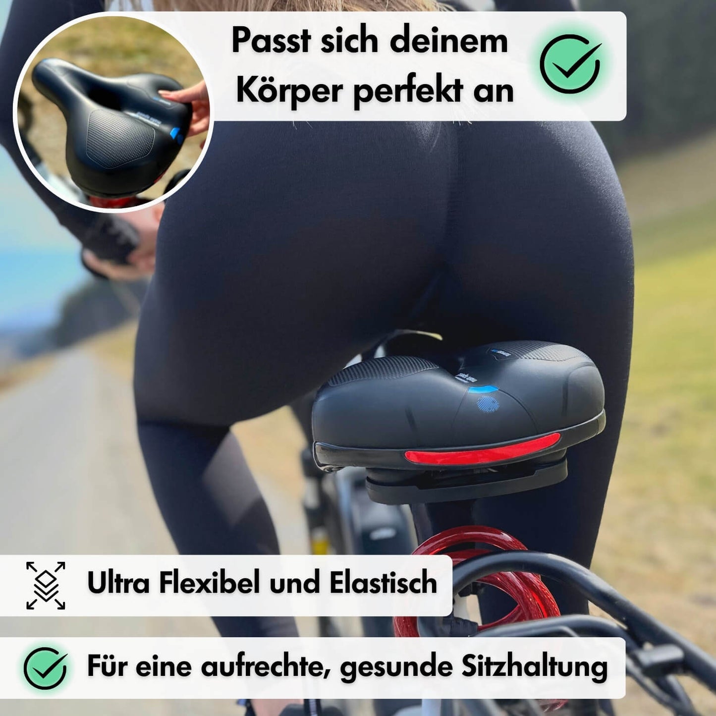 CloudComfort Pro cykelsadel | Trykaflastende memoryskum | Sort