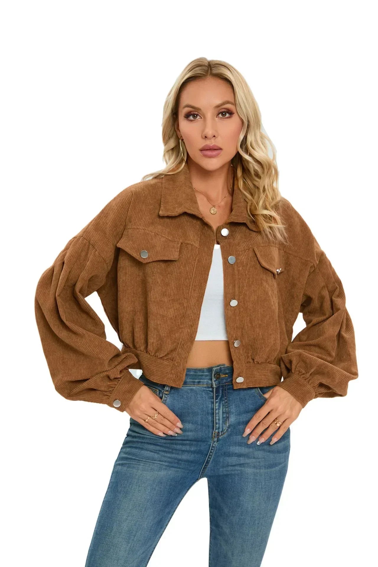 Cropped gennemknappet damejakke