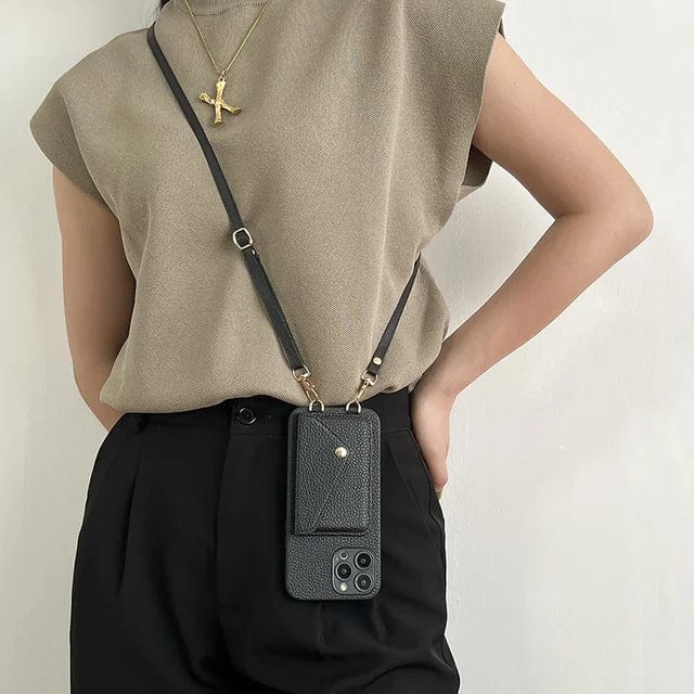 Crossbody-mobilcover til damer med kortholder og rem