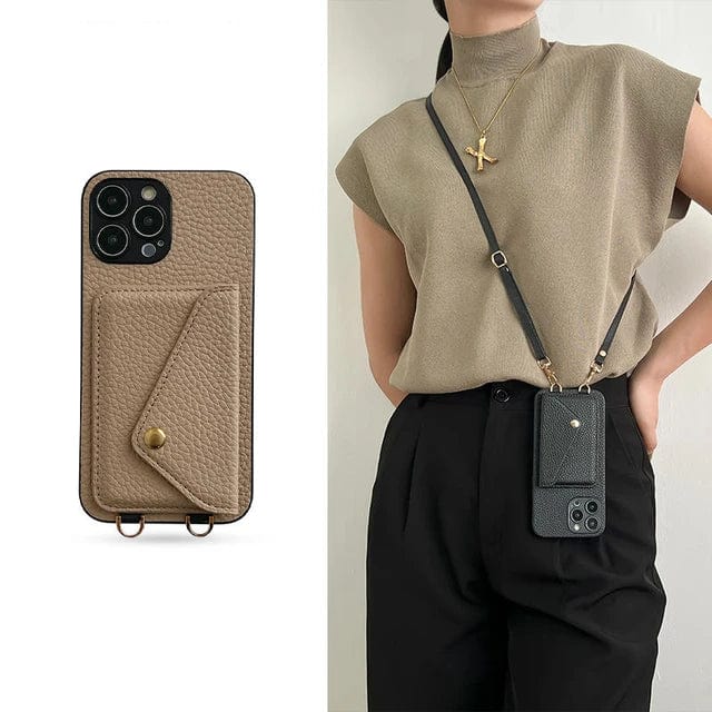 Crossbody-mobilcover til damer med kortholder og rem