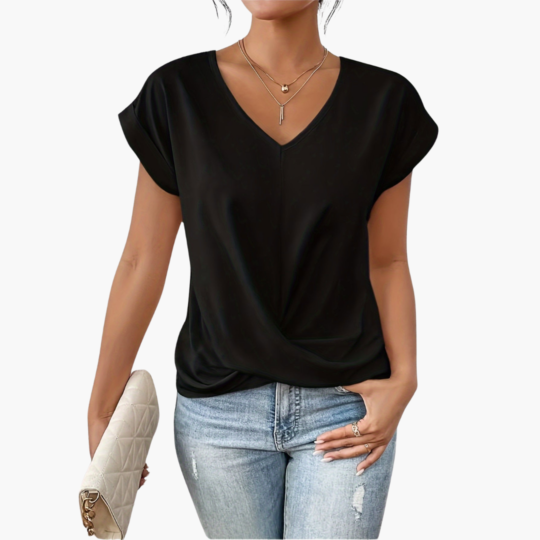 Dame-t-shirt med V-udskæring og twist foran