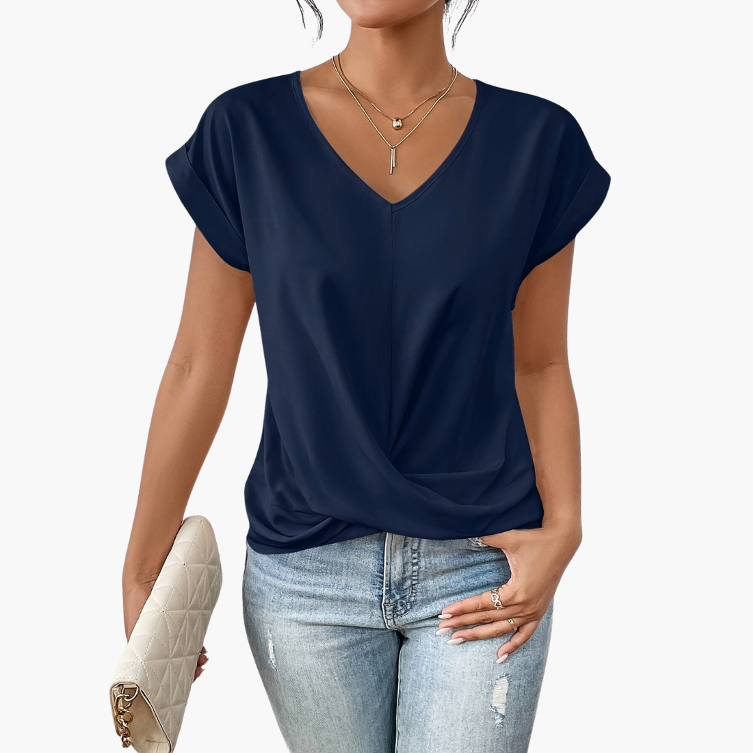 Dame-t-shirt med V-udskæring og twist foran