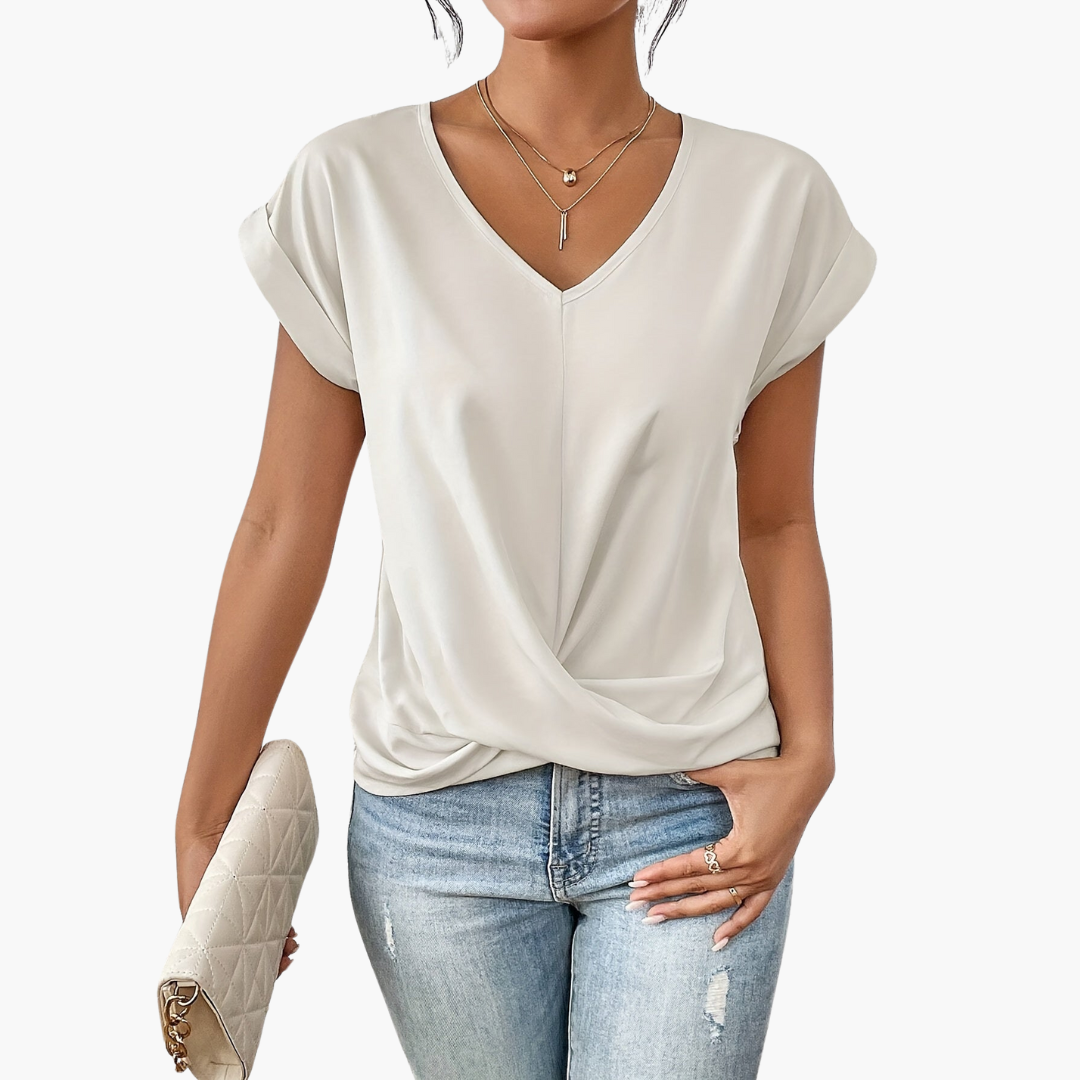 Dame-t-shirt med V-udskæring og twist foran