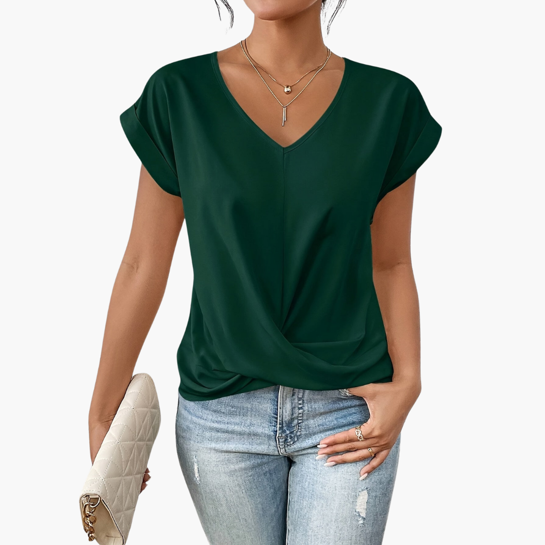 Dame-t-shirt med V-udskæring og twist foran
