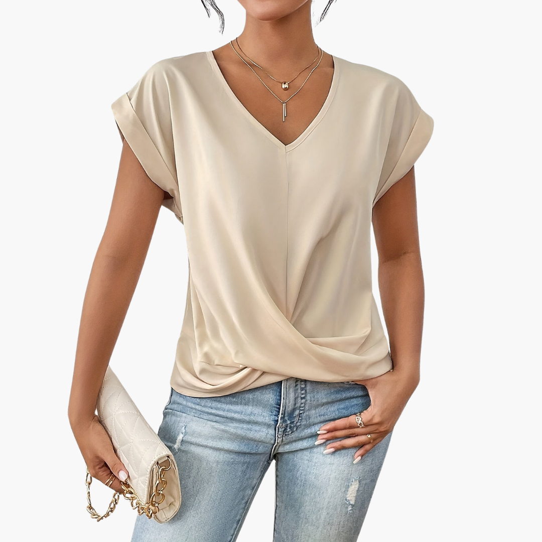 Dame-t-shirt med V-udskæring og twist foran