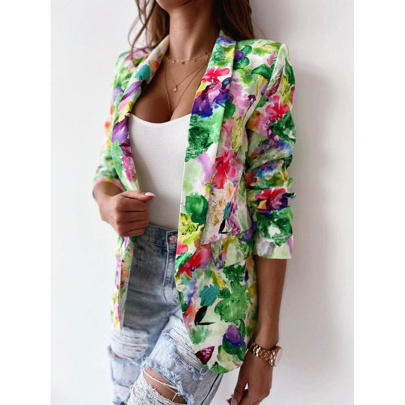Dameblazer med botanisk blomsterprint