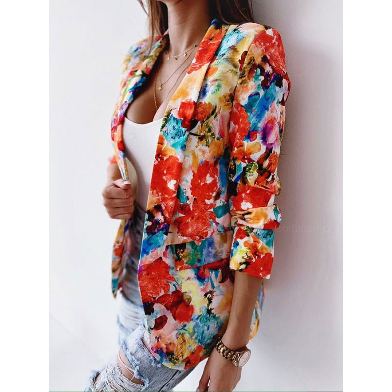 Dameblazer med botanisk blomsterprint