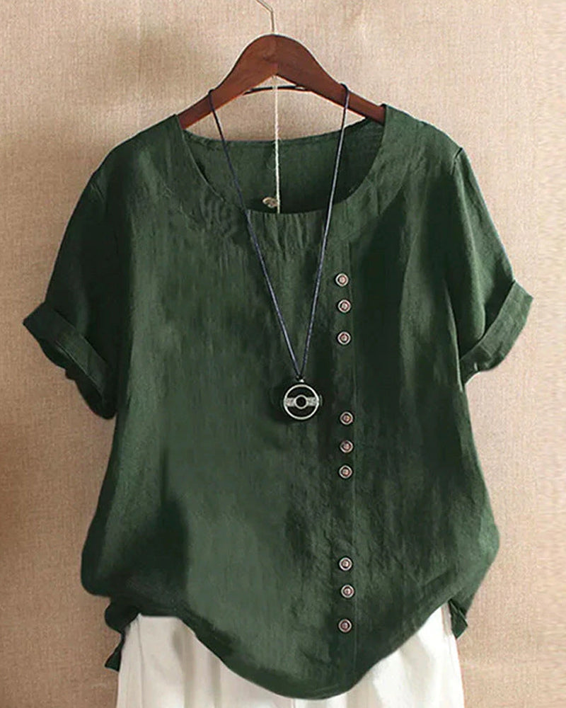 Damebluse med korte ærmer og knapper
